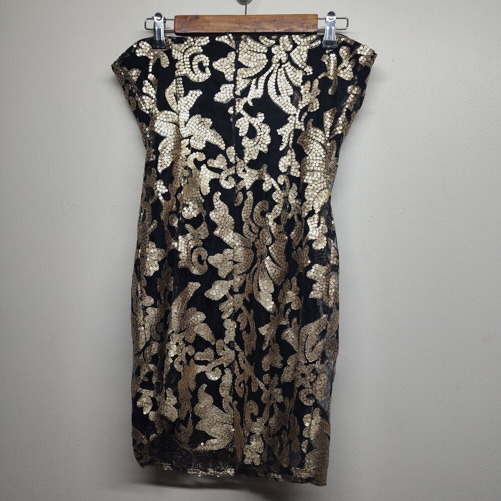 Gianni Bini Mini Dress Women Size L Black Lace Golden Sequin Strapless Party - Picture 5 of 9